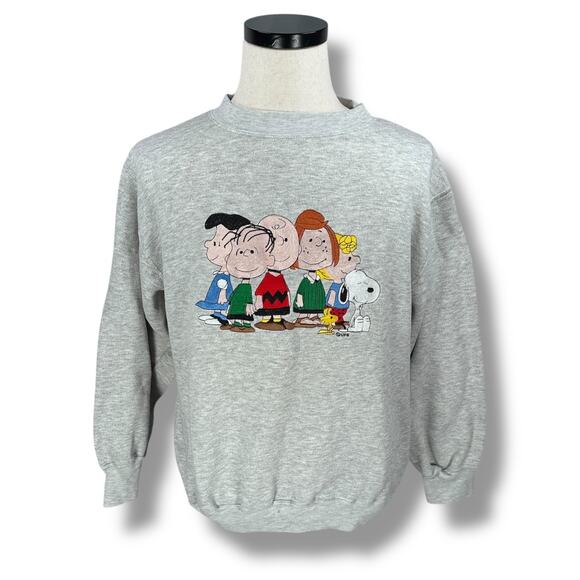 Vintage Peanuts Charlie Brown Cartoon Sweatshirt Women’s Large Gray Embroidered - Picture 1 of 9